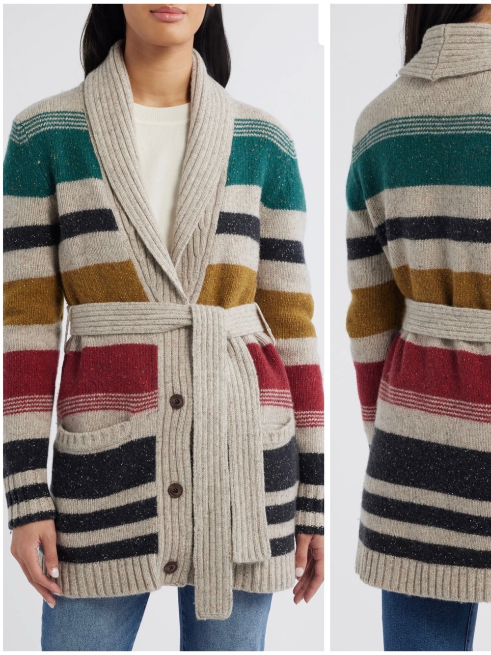 Pendleton Camp Stripe Lambswool Blend Wrap Cardigan